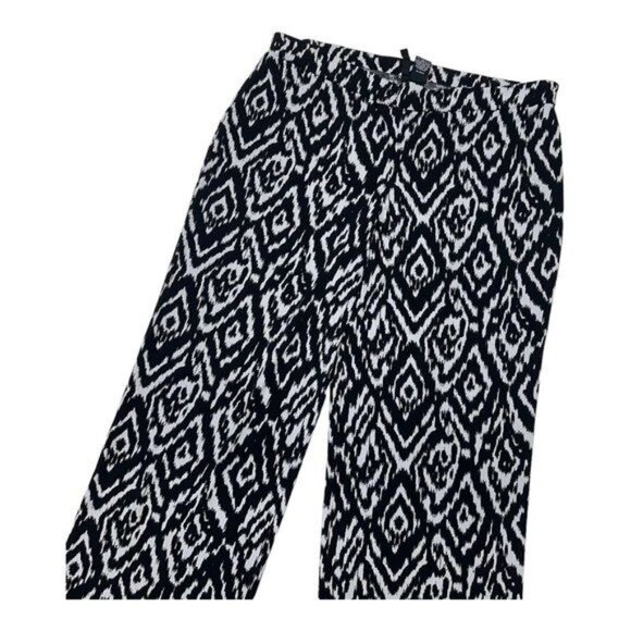 New Directions Palazzo Pants Women's SZ M- Black White Abstract Wide Leg Pull On - Picture 8 of 10